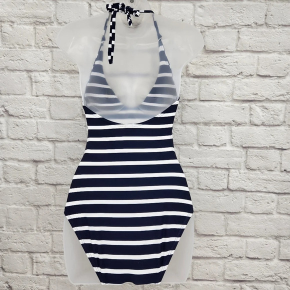 LOFT Beach Blue & White Plunge One Piece Swimsuit Size Small NEW - Picture 2 of 13